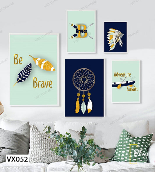 Bộ 5 Tranh Chiếc Thuyền, Lá Cây Và DreamCatcher - VX052