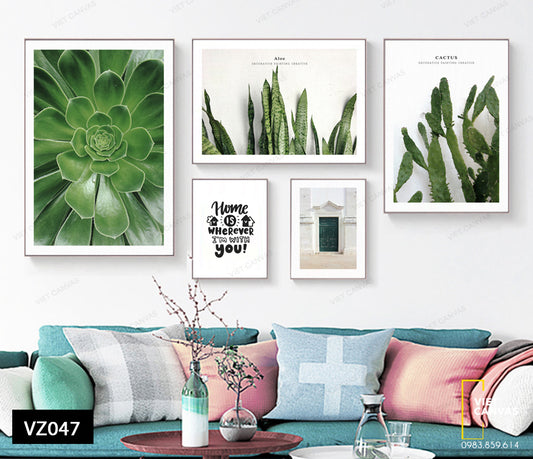 Bộ 5 Tranh Xương Rồng, Sen Đá, Cánh Cửa Và Quotes - VZ047