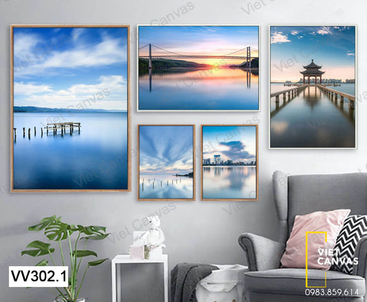 Bộ 5 Tranh Sông Và Bầu Trời - VV302.1