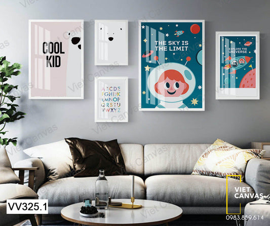 Bộ 5 Tranh Phi Hành Gia Nhí Và Quotes - VV325.1