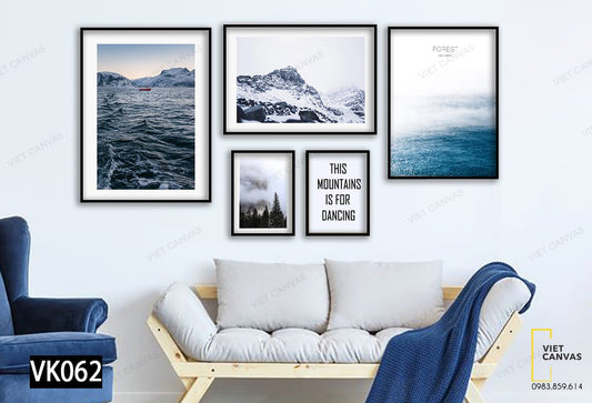 Bộ 5 Tranh Quotes, Biển Và Núi Vào Mùa Đông - VK062