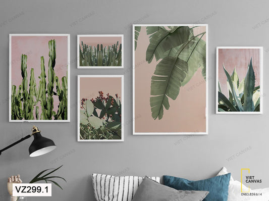 Bộ 5 Tranh Xương Rồng, Lô Hội Và Tàu Lá Chuối - VZ299.1