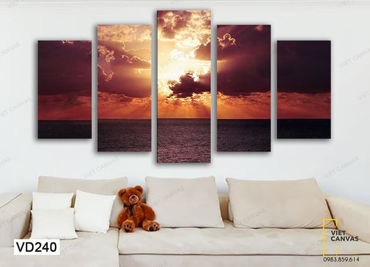 Bộ 5 Tranh Cảnh Biển Dưới Ánh Hoàng Hôn - VD240