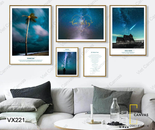 Bộ 5 Tranh Cảnh Vật Dưới Bầu Trười Đầy Sao Và Quotes - VX221