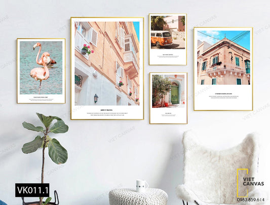 Bộ 5 Tranh Chiếc Xe, Ô Cửa Sổ, Khu Nhà Và Hồng Hạc - VK011.1