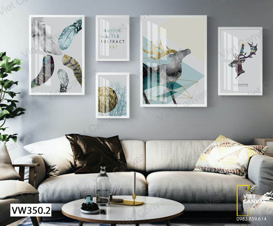 Bộ 5 Tranh Lông Vũ Và Hươu Nai Ấn Tượng - VW350.2