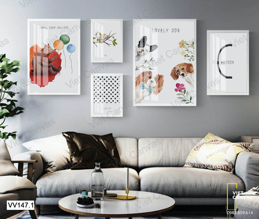 Bộ 5 Tranh Chú Gấu Và Những Chú Chó - VV147.1