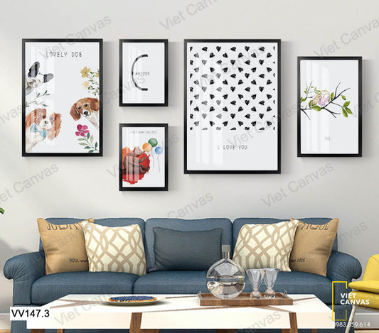 Bộ 5 Tranh Chú Gấu Và Những Chú Chó Ấn Tượng - VV147.3