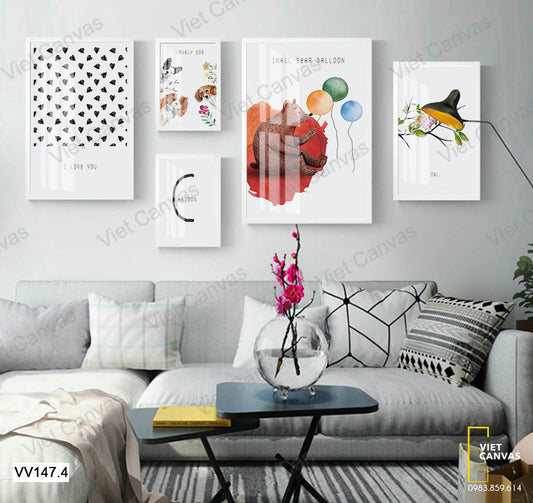 Bộ 5 Tranh Chú Gấu Và Những Chú Chó Đặc Sắc - VV147.4