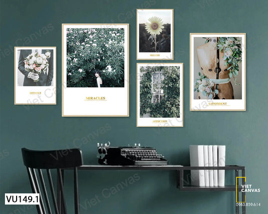 Bộ 5 Tranh Chú Rể, Cô Gái Và Hoa Lá - VU149.1