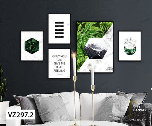 Bộ 5 Tranh Lá Cây Và Quotes - VZ297.2