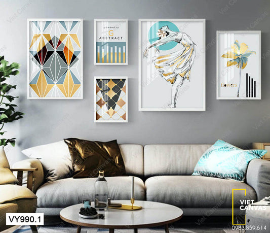 Bộ 5 Tranh Cô Gái Nhảy Múa, Họa Tiết Và Cành Cây - VY990.1