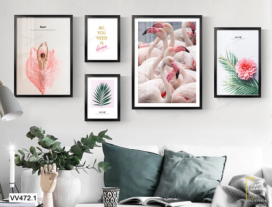 Bộ 5 Tranh Cô Gái Và Đàn Hồng Hạc - VV472.1