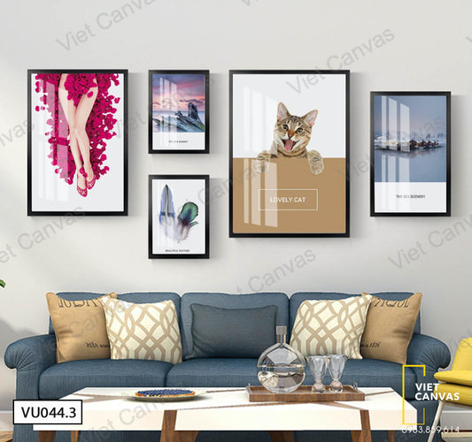 Bộ 5 Tranh Cô Gái Và Chú Mèo - VU044.3