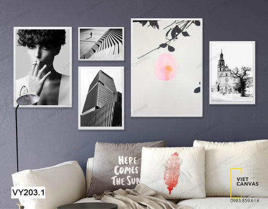 Bộ 5 Tranh Cô Gái, Tòa Tháp, Và Căn Nhà Cao Chọc Trời - VY203.1