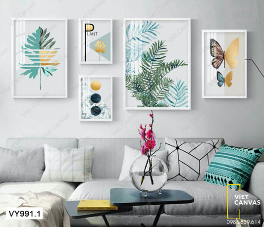 Bộ 5 Tranh Con Bướm Và Những Cành Lá - VY991.1