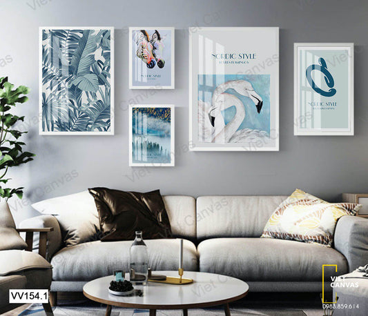 Bộ 5 Tranh Động Vật, Lá Cây Và Cánh Rừng - VV154.1