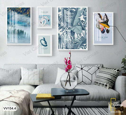 Bộ 5 Tranh Động Vật, Lá Cây Và Cánh Rừng Đặc Sắc - VV154.4