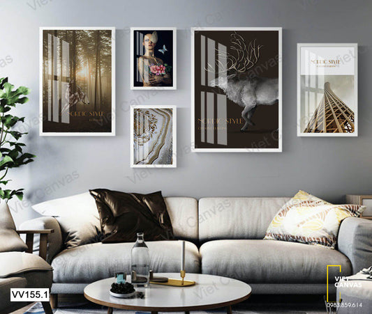 Bộ 5 Tranh Động Vật Và Cô Gái Cá Tính - VV155.1