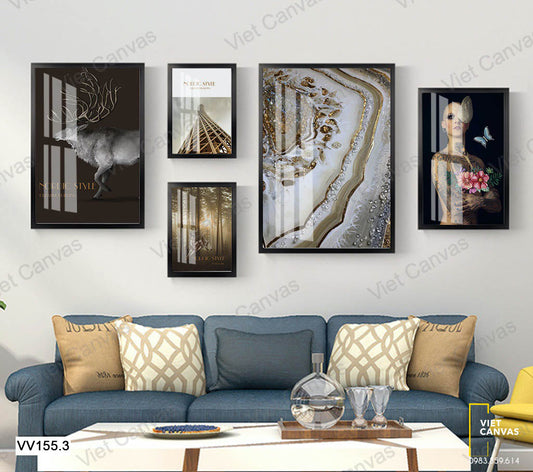 Bộ 5 Tranh Động Vật Và Cô Gái Cá Tính Ấn Tượng - VV155.3