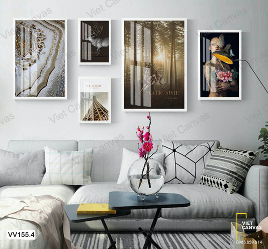 Bộ 5 Tranh Động Vật Và Cô Gái Cá Tính Đặc Sắc - VV155.4