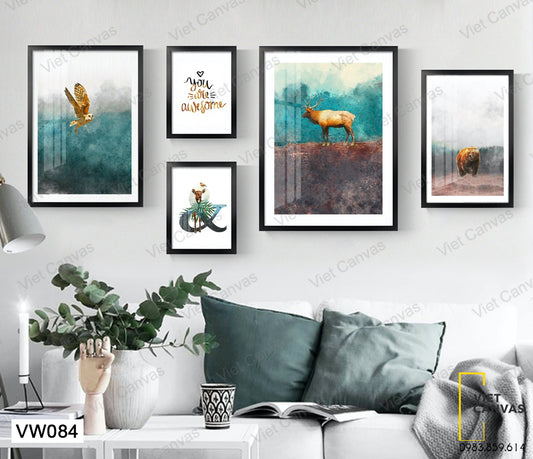 Bộ 5 Tranh Động Vật Và Quotes - VW084