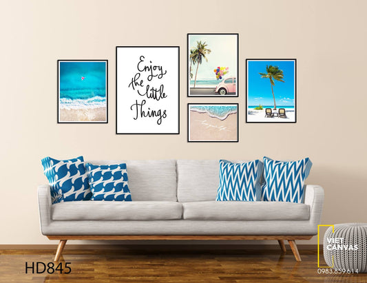 Bộ 5 Tranh Biển Xanh Và Quotes Enjoy The Little Things - HD845