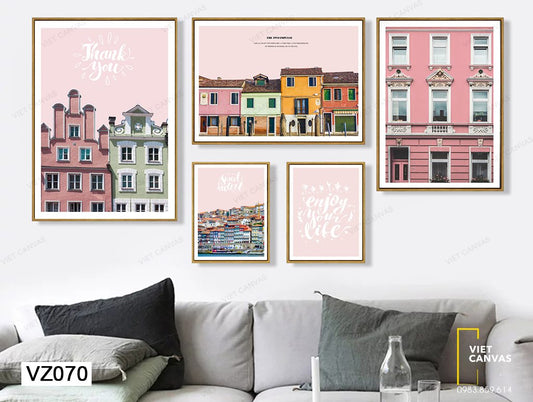 Bộ 5 Tranh Khu Nhà Hiện Đại Và Quotes - VZ070
