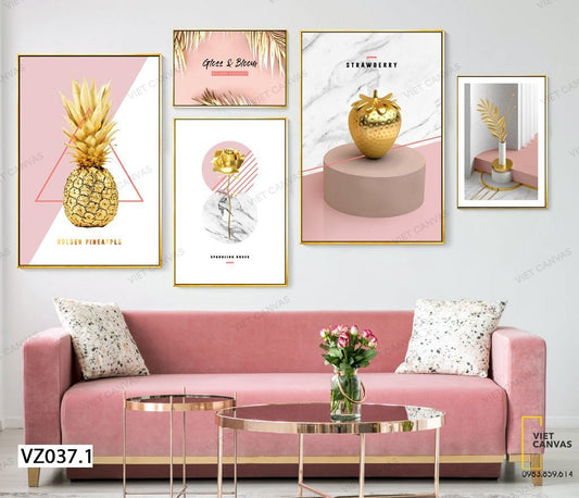 Bộ 5 Tranh Dứa, Hoa Hồng, Dâu Tây Và Lá - VZ037.1