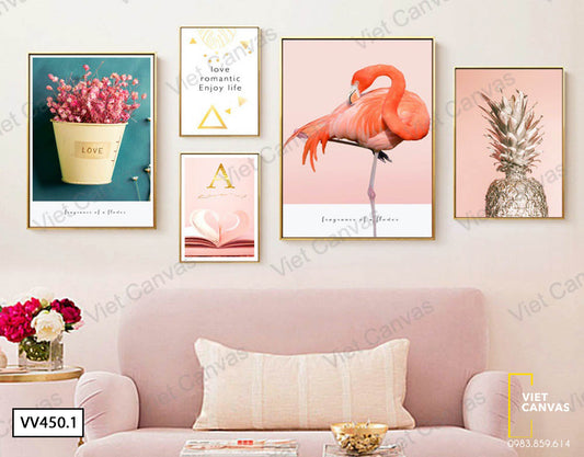 Bộ 5 Tranh Hồng Hạc Và Quả Khóm - VV450.1