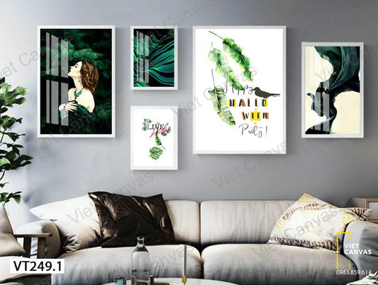 Bộ 5 Tranh Cô Gái Và Lá Cây - VT249.1