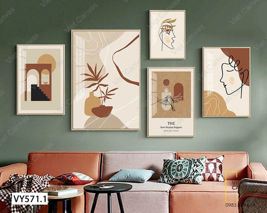 Bộ 5 Tranh Hình Cô Gái Và Những Cảnh Vật - VY571.1