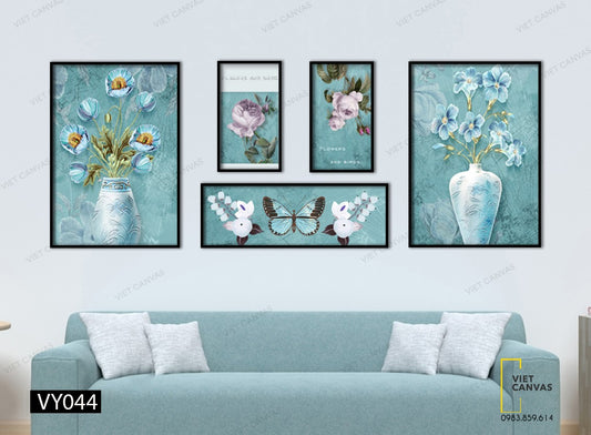 Bộ 5 Tranh Hoa Lá Màu Xanh Ngọc Bích - VY044