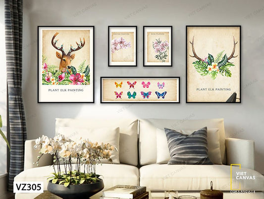 Bộ 5 Tranh Hoa Lá, Bướm Và Hươu - VZ305