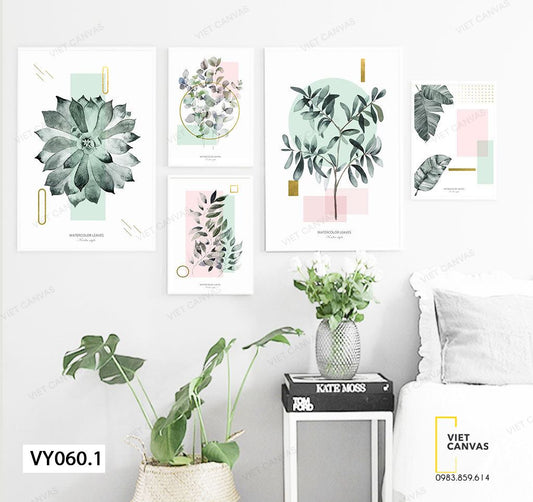 Bộ 5 Tranh Lá Cây Và Sen Đá - VY060.1