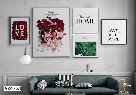 Bộ 5 Tranh Lá Cây, Cành Hoa Ngọt Ngào Và Quotes - VZ475.1