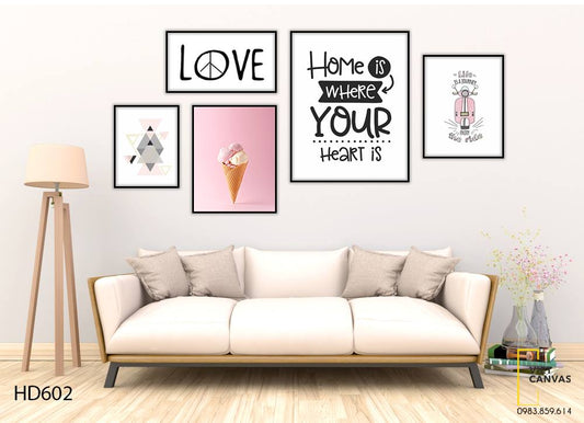 Bộ 5 Tranh Ly Kem Hoa Và Quotes - HD602