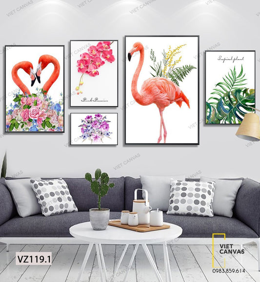 Bộ 5 Tranh Hồng Hạc Và Hoa Lá - VZ119.1