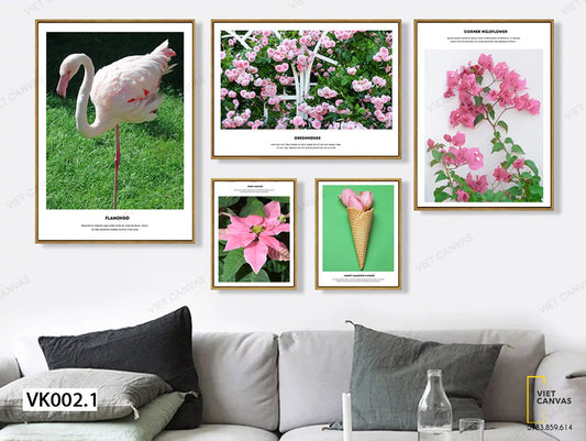 Bộ 5 Tranh Hồng Hạc Và Hoa Lá - VK002.1