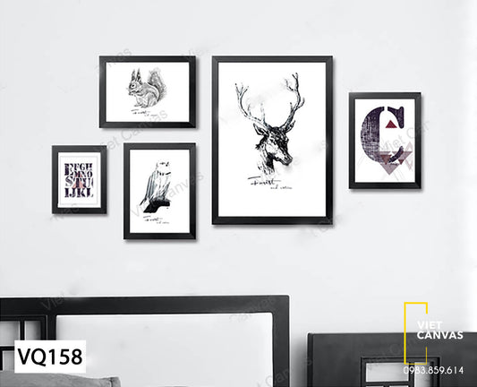 Bộ 5 Tranh Hươu, Sóc Và Chim - VQ158