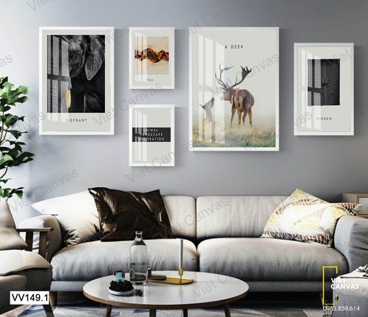 Bộ 5 Tranh Hươu Và Những Cảnh Vật - VV149.1