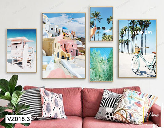 Bộ 5 Tranh Bầu Trời Thiên Nhiên Màu Xanh - VZ018.3