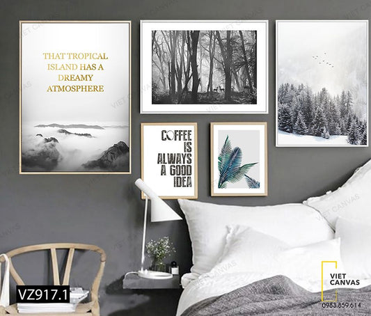 Bộ 5 Tranh Khu Rừng Vào Mùa Đông Và Quotes - VZ917.1
