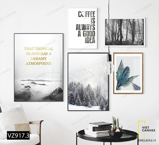 Bộ 5 Tranh Khu Rừng Vào Mùa Đông Và Quotes - VZ917.3