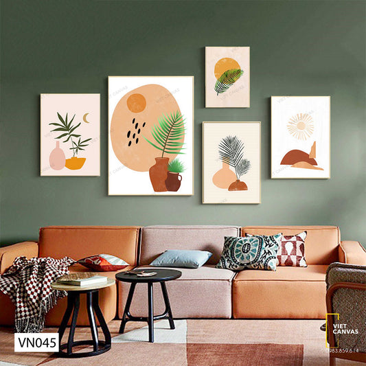 Bộ 5 Tranh Lá Cây Tối Giản - VN045
