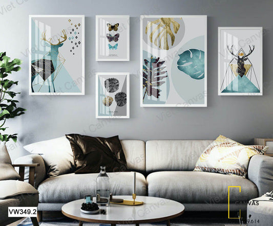 Bộ 5 Tranh Lá Cây Và Hươu Nai Độc Đáo - VW349.2