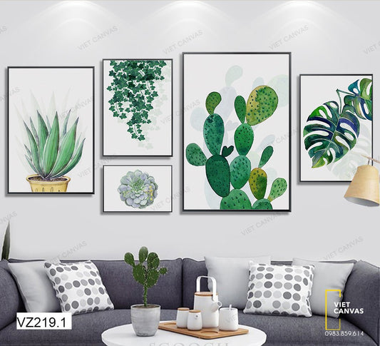 Bộ 5 Tranh Lá Cây Và Xương Rồng - VZ219.1