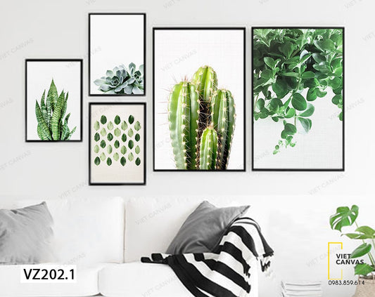 Bộ 5 Tranh Lá Và Cây Xương Rồng - vz202.1