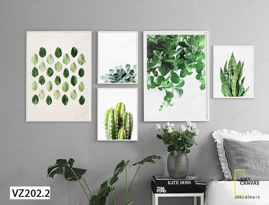 Bộ 5 Tranh Lá Và Cây Xương Rồng Xinh Xắn - vz202.2