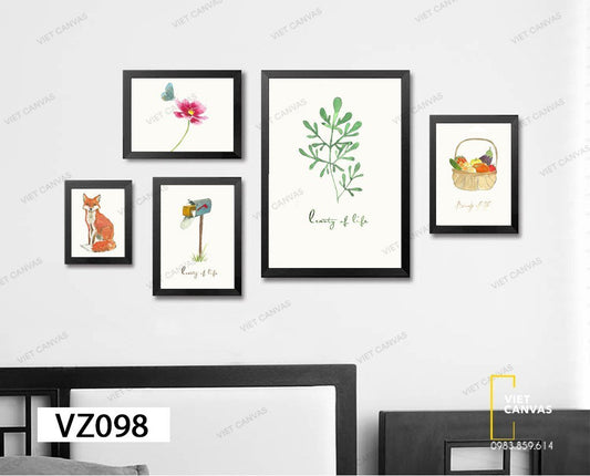 Bộ 5 Tranh Cáo, Giỏ Trái Cây, Lá, Hoa, Hộp Thư - VZ098